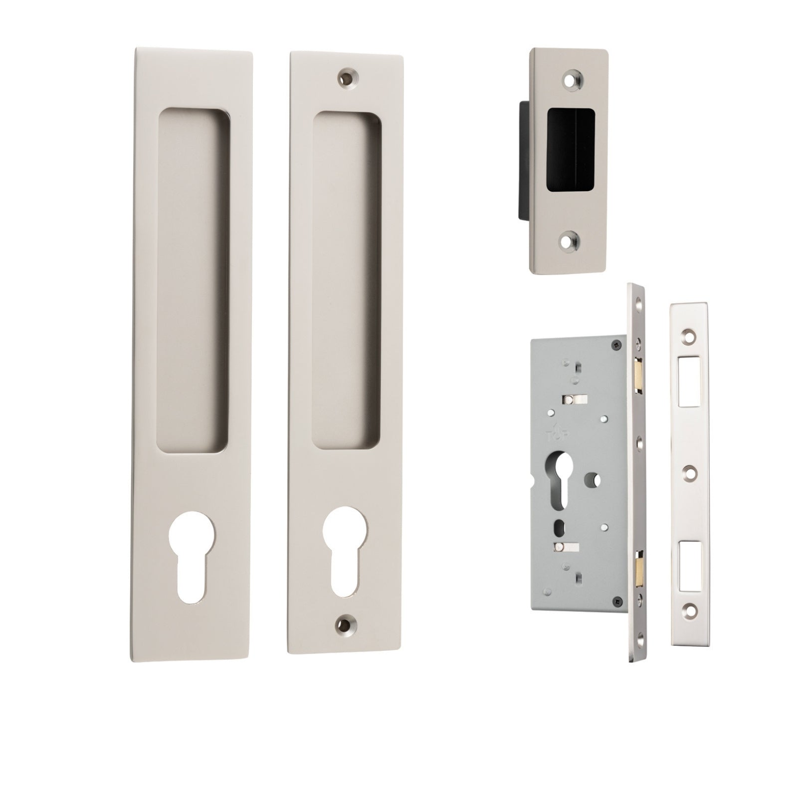 Iver Rectangular Sliding Door Pull Entrance Kit with High Security Lock Satin Nickel 21419E - The Blue Space