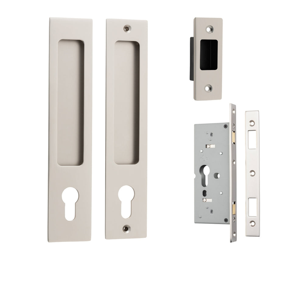 Iver Rectangular Sliding Door Pull Entrance Kit with High Security Lock Satin Nickel