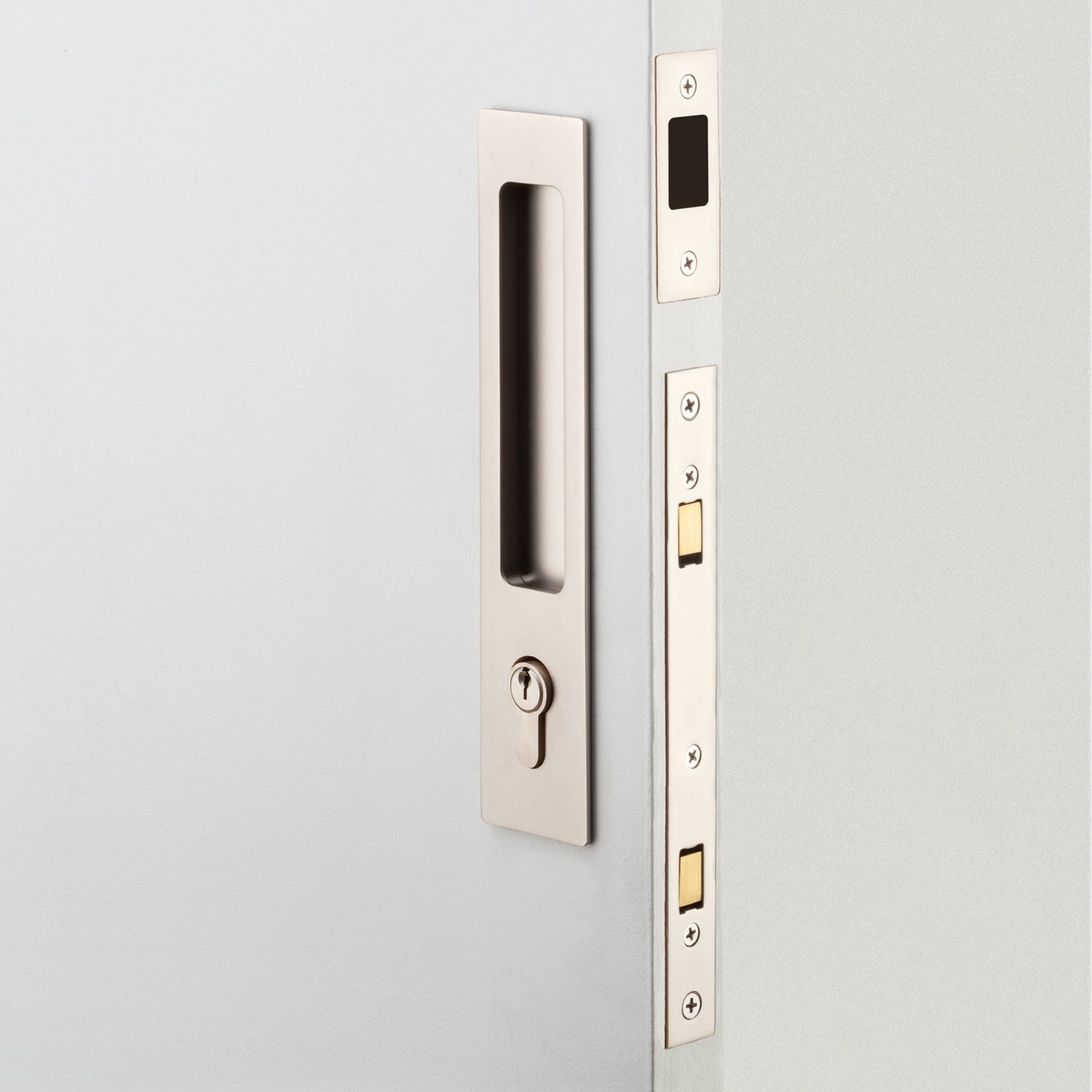 Lifestyle Iver Rectangular Sliding Door Pull Entrance Kit with High Security Lock Satin Nickel 21419E - The Blue Space