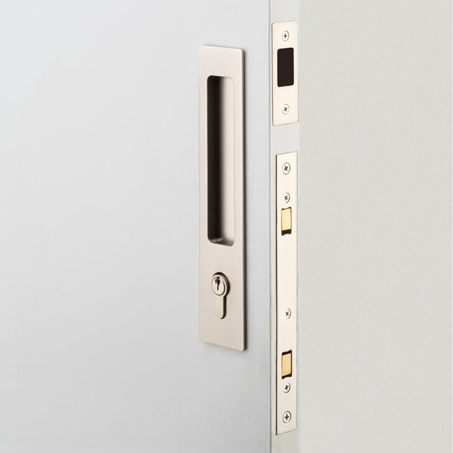 Lifestyle Iver Rectangular Sliding Door Pull Entrance Kit with High Security Lock Satin Nickel 21419E - The Blue Space