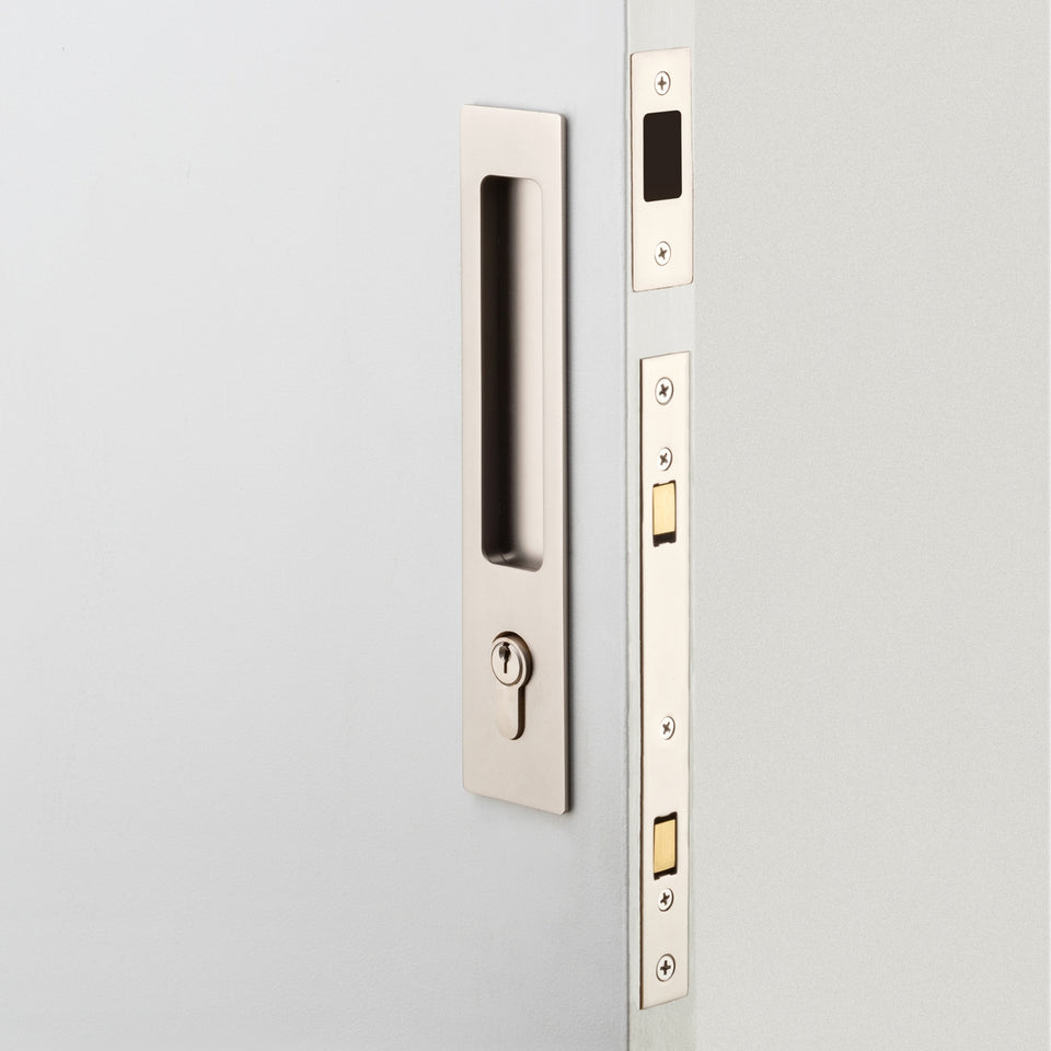 Iver Rectangular Sliding Door Pull Entrance Kit with High Security Lock Satin Nickel