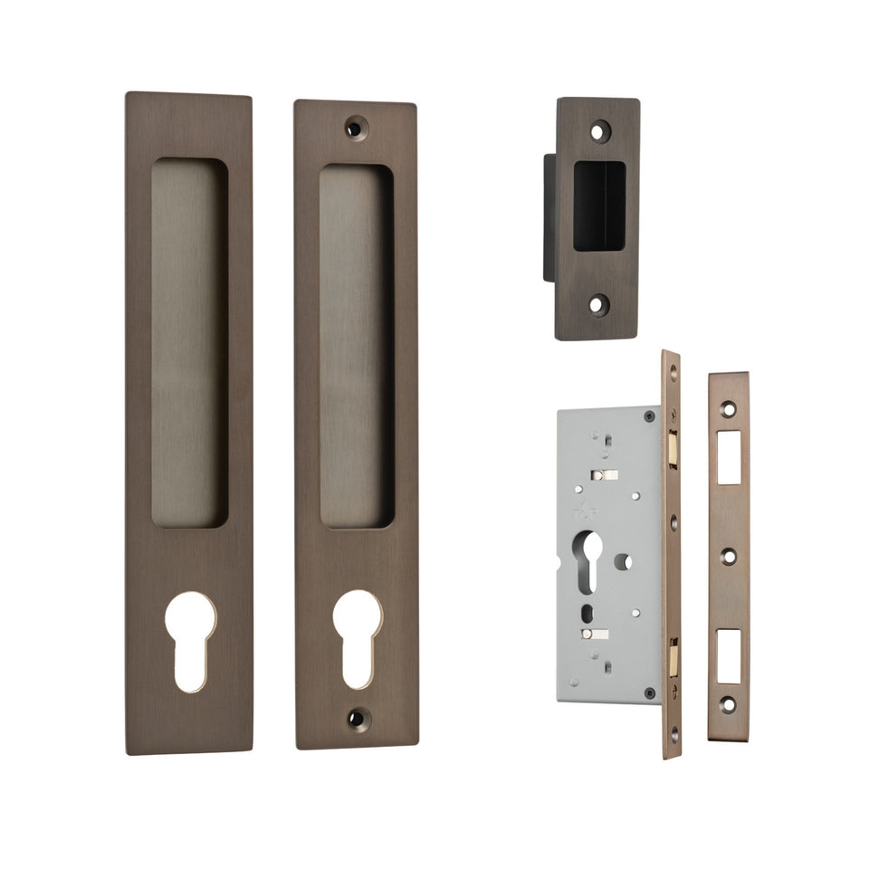 Iver Rectangular Sliding Door Pull Entrance Kit with High Security Lock Signature Brass