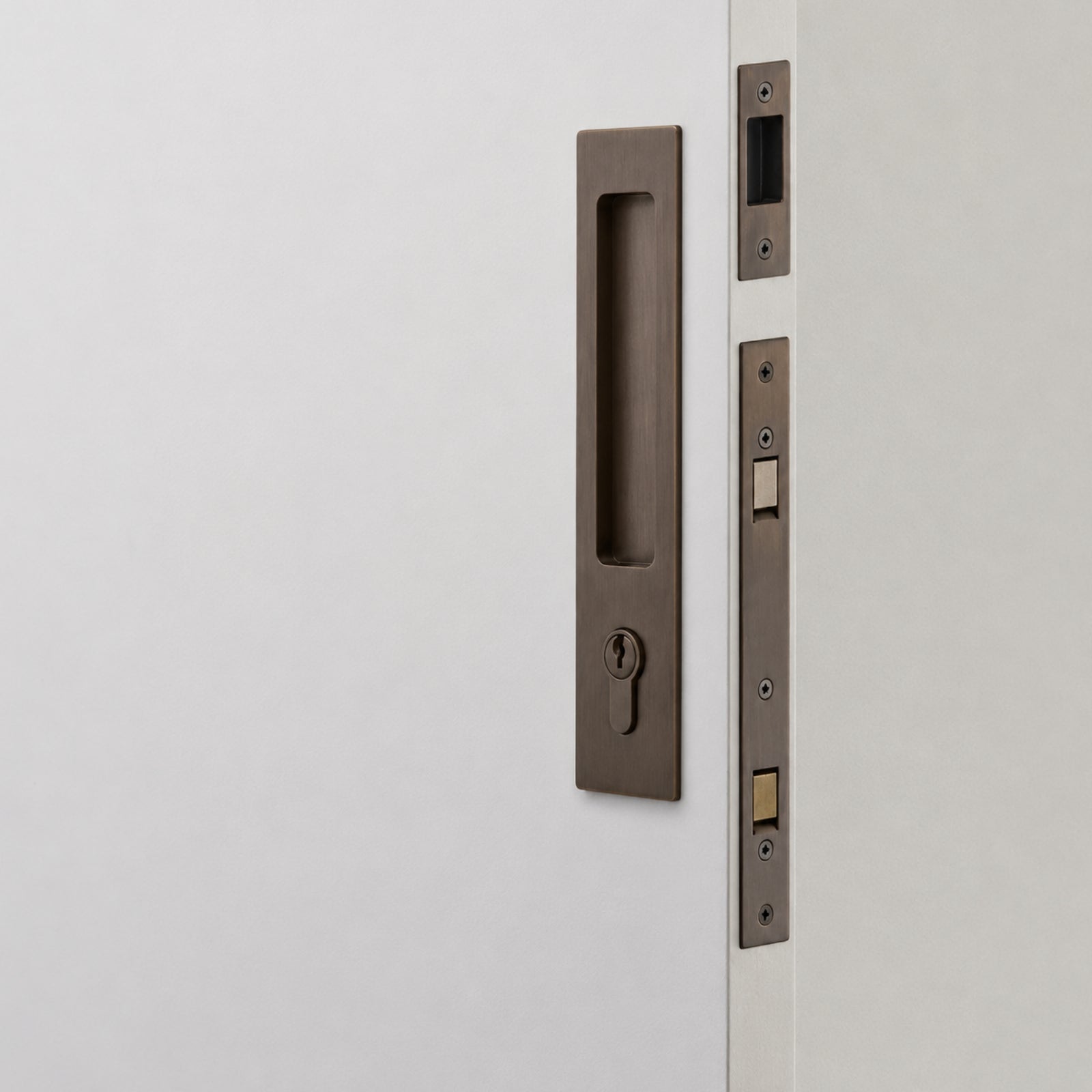 Project Image Iver Rectangular Sliding Door Pull Entrance Kit with High Security Lock Signature Brass 21411E - The Blue Space