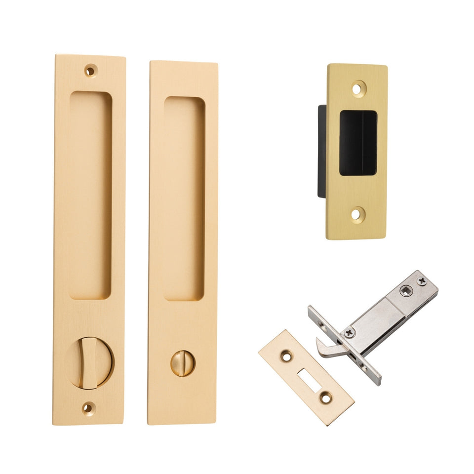 Iver Rectangular Sliding Door Pull Privacy Kit with Privacy Turn Brushed Brass