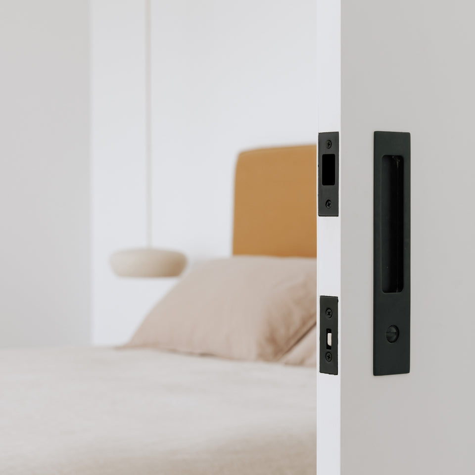 Iver Rectangular Sliding Door Pull Privacy Kit with Privacy Turn Matte Black