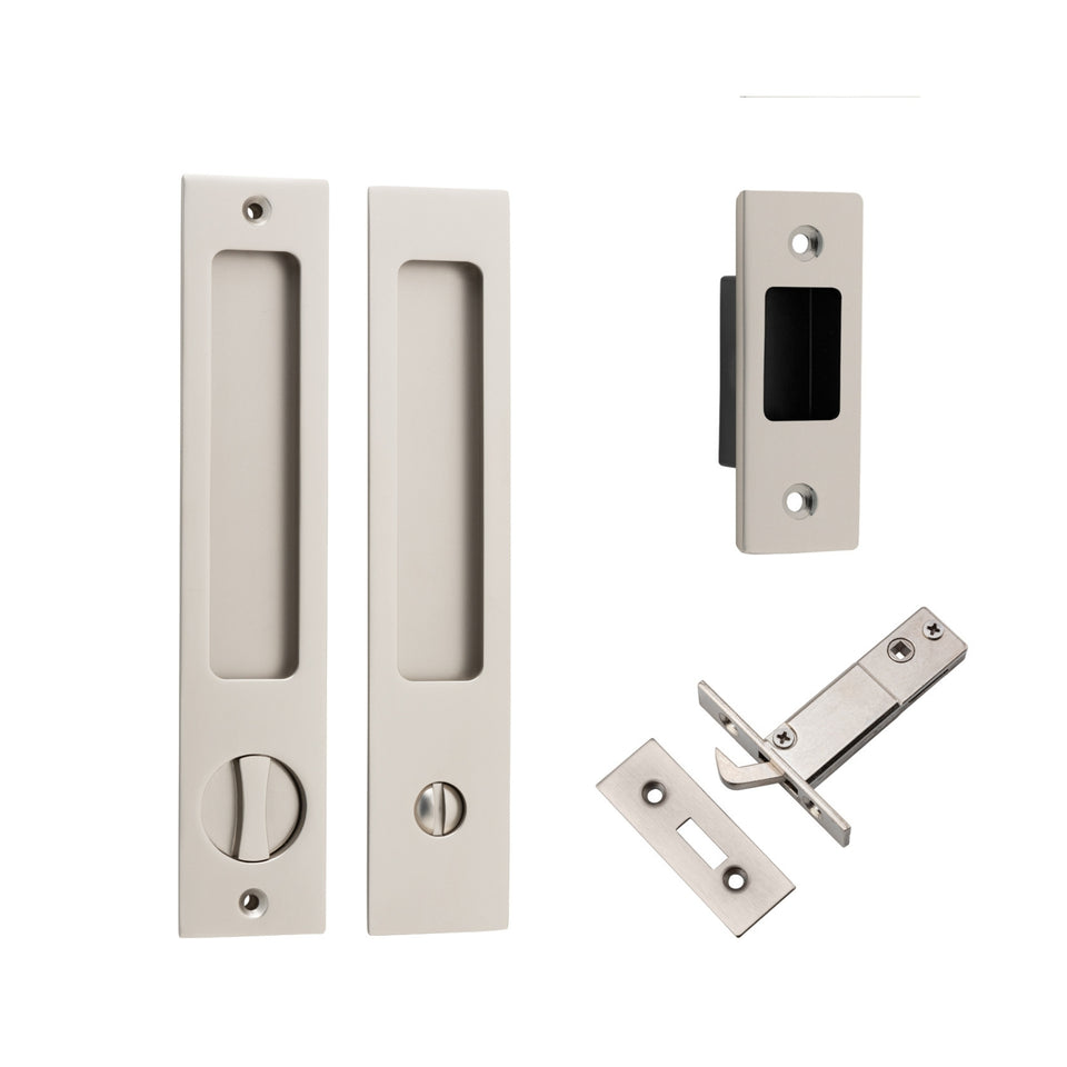 Iver Rectangular Sliding Door Pull Privacy Kit with Privacy Turn Satin Nickel