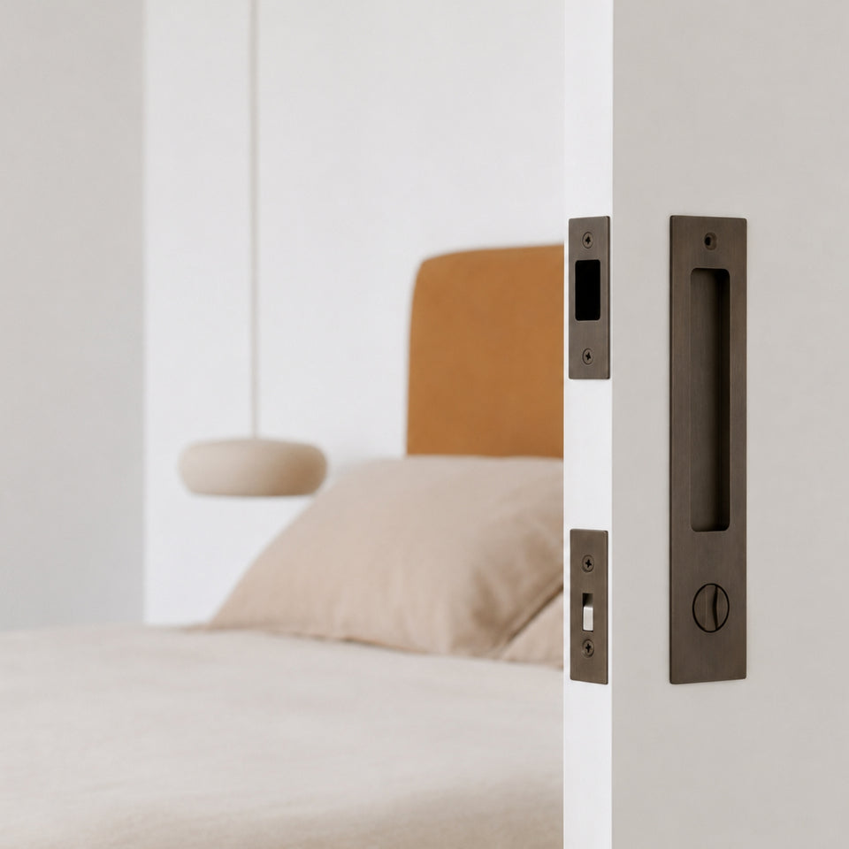 Iver Rectangular Sliding Door Pull Privacy Kit with Privacy Turn Signature Brass