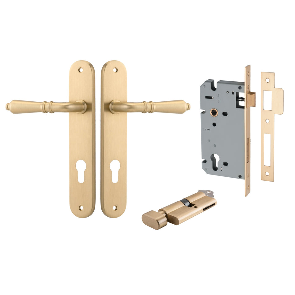 Iver Sarlat Lever Oval Backplate Entrance Kit with High Security Lock Brushed Brass