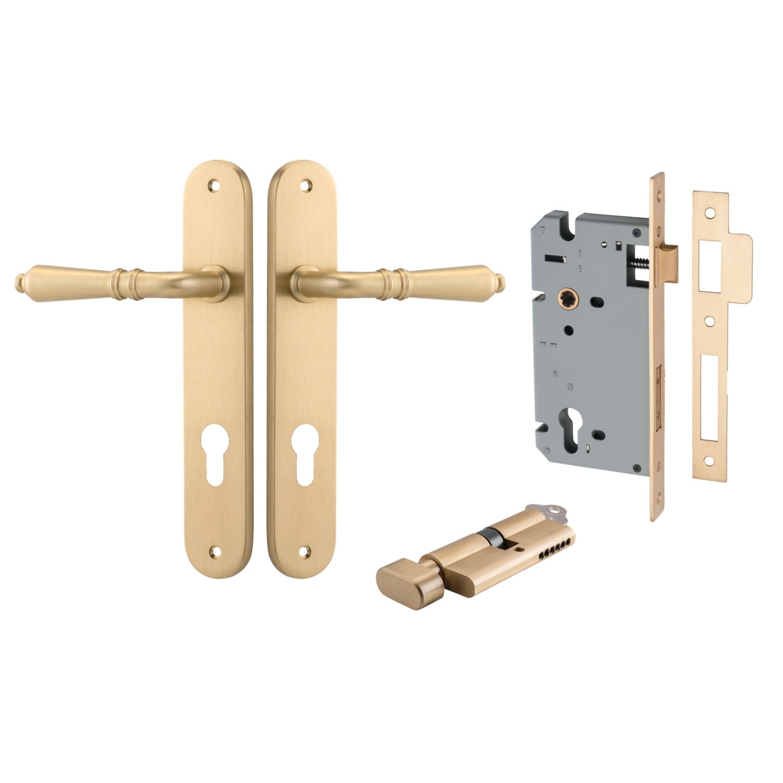 Iver Sarlat Lever Oval Backplate Entrance Kit with High Security Lock Brushed Brass 15224KENTR60KT - The Blue Space