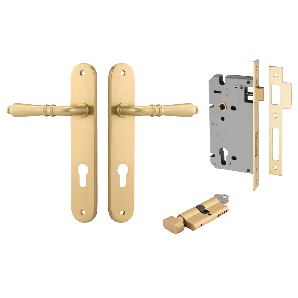 Iver Sarlat Lever Oval Backplate Entrance Kit with High Security Lock Brushed Gold
