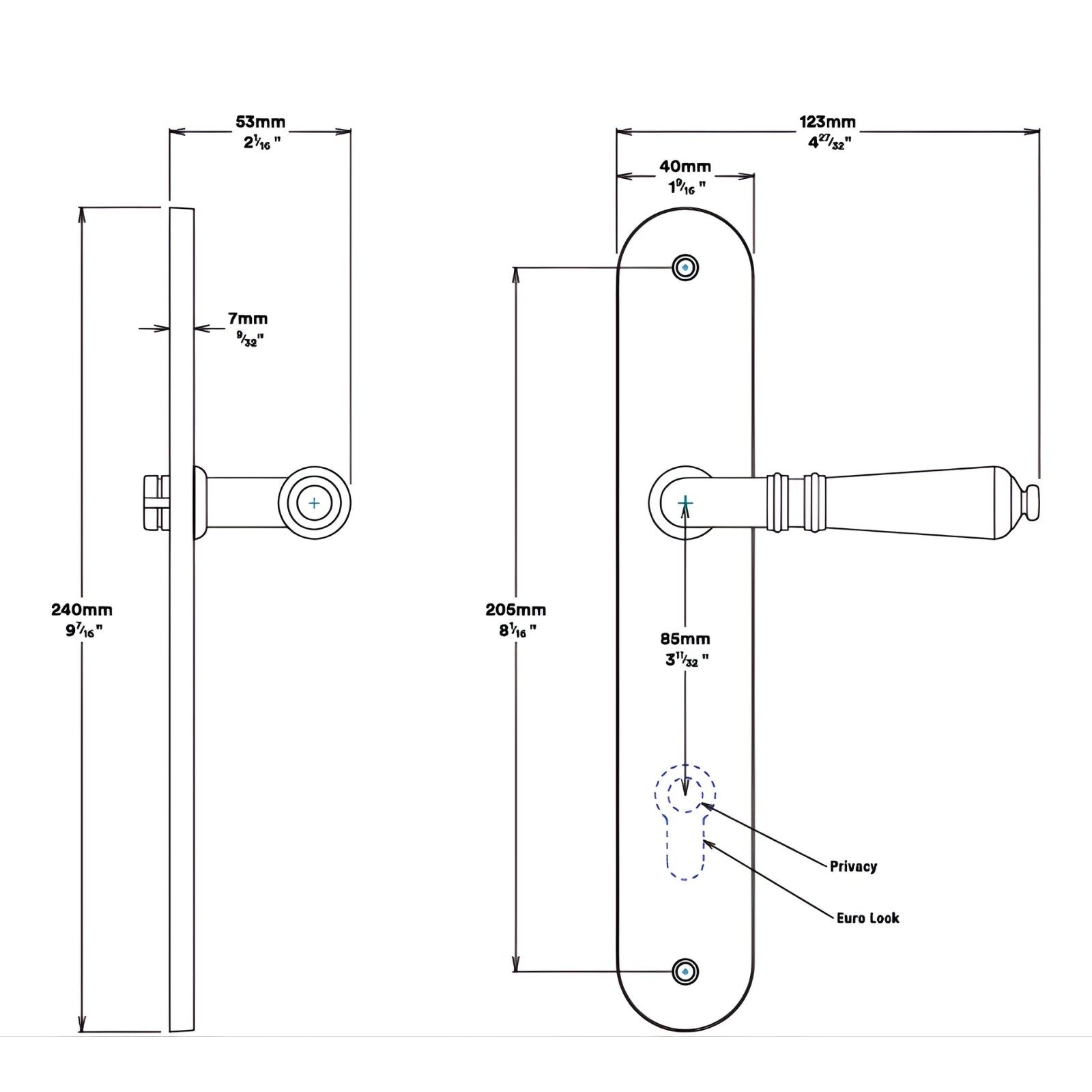Line Drawing Iver Sarlat Lever Oval Backplate Entrance Kit with High Security Lock Brushed Gold  16224KENTR60KT - The Blue Space