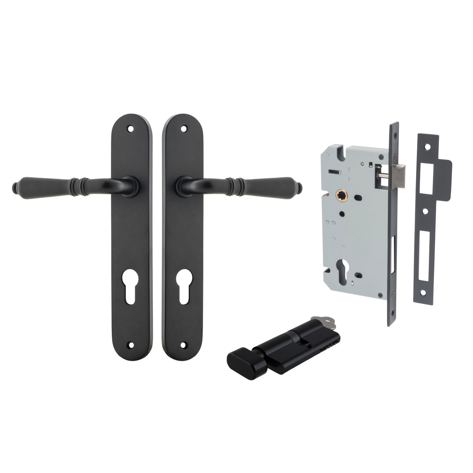 Iver Sarlat Lever Oval Backplate Entrance Kit with High Security Lock Matte Black 12724KENTR60KT - The Blue Space