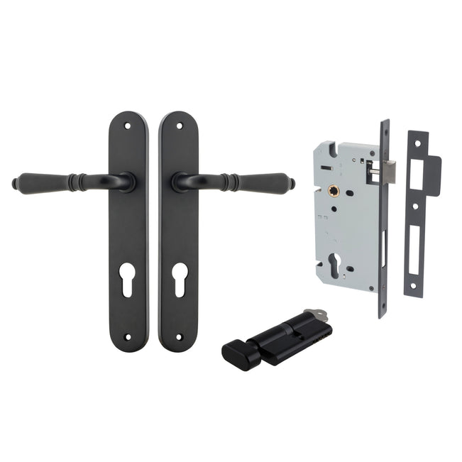 Iver Sarlat Lever Oval Backplate Entrance Kit with High Security Lock Matte Black 12724KENTR60KT - The Blue Space