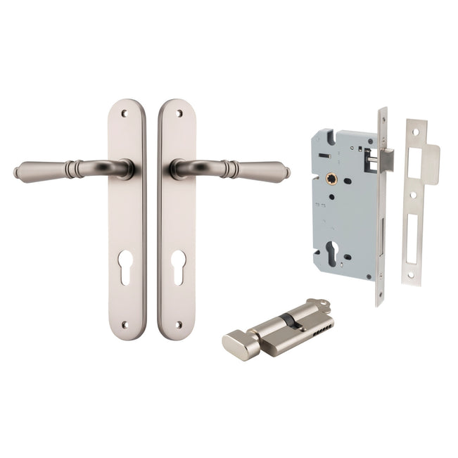 Iver Sarlat Lever Oval Backplate Entrance Kit with High Security Lock Satin Nickel 14724KENTR60KT - The Blue Space