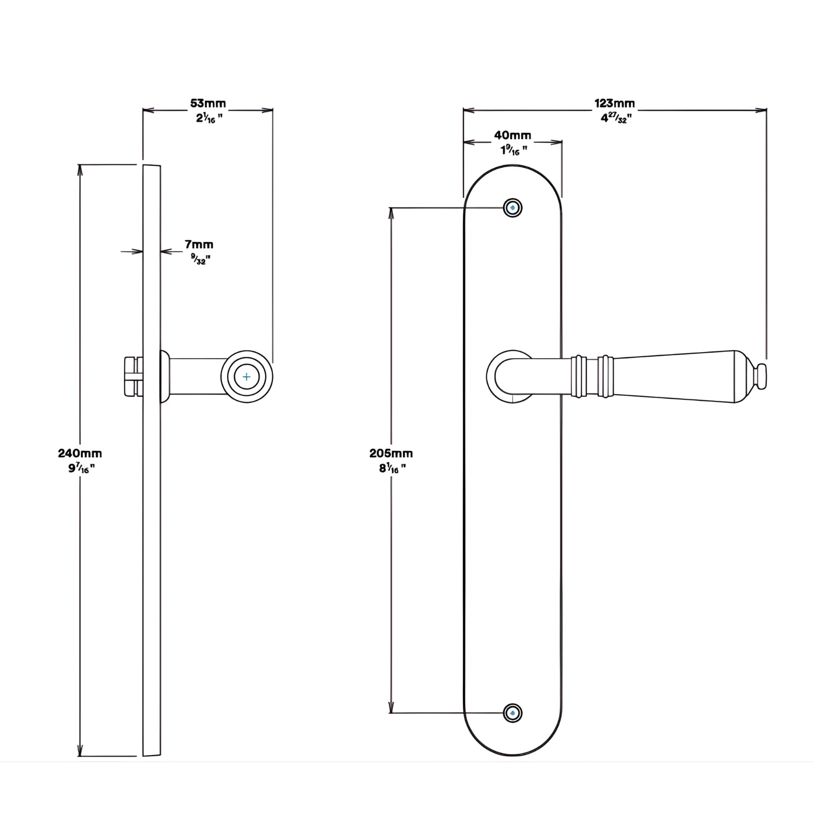 Line Drawing Iver Sarlat Lever Oval Backplate Passage Kit Brushed Brass 15224KPASS60 - The Blue Space