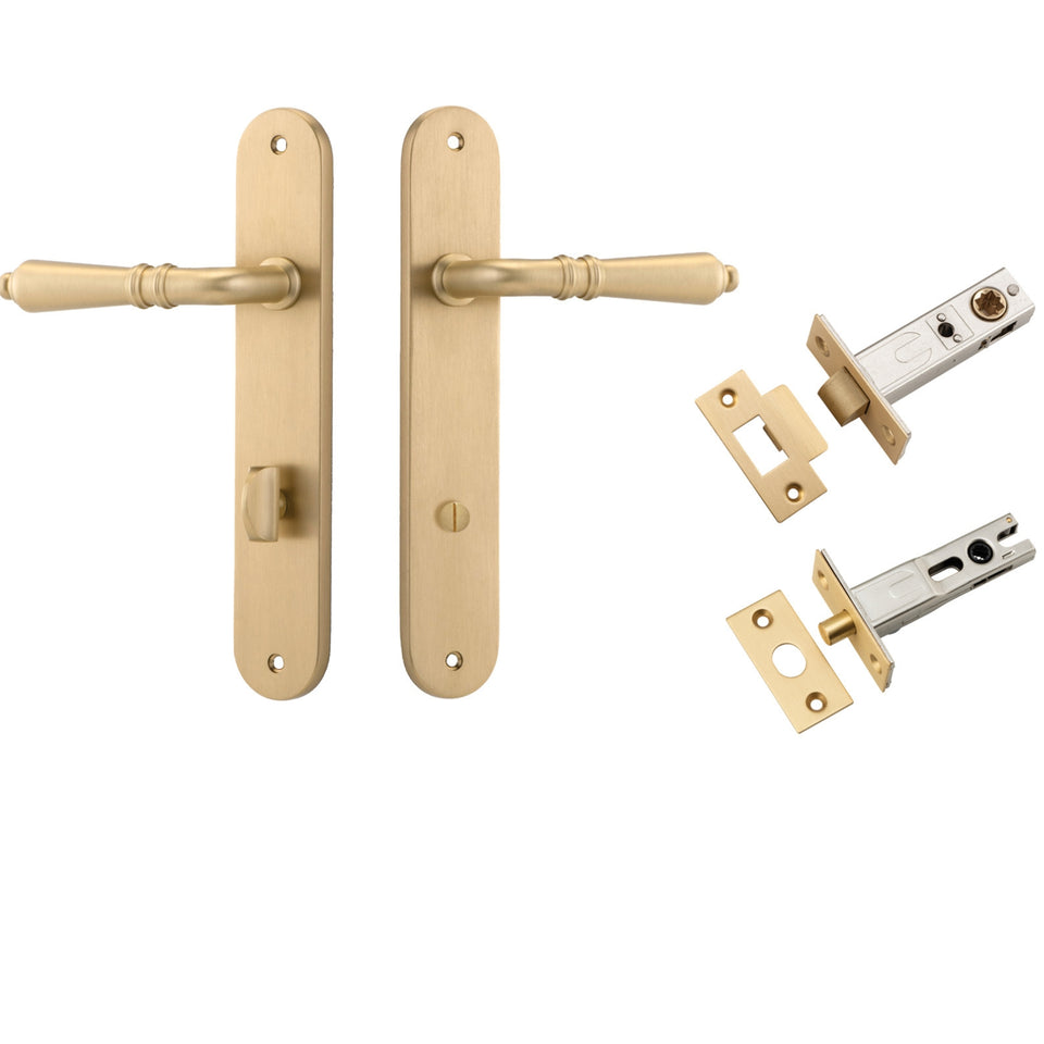 Iver Sarlat Lever Oval Backplate Privacy Kit with Privacy Turn Brushed Brass