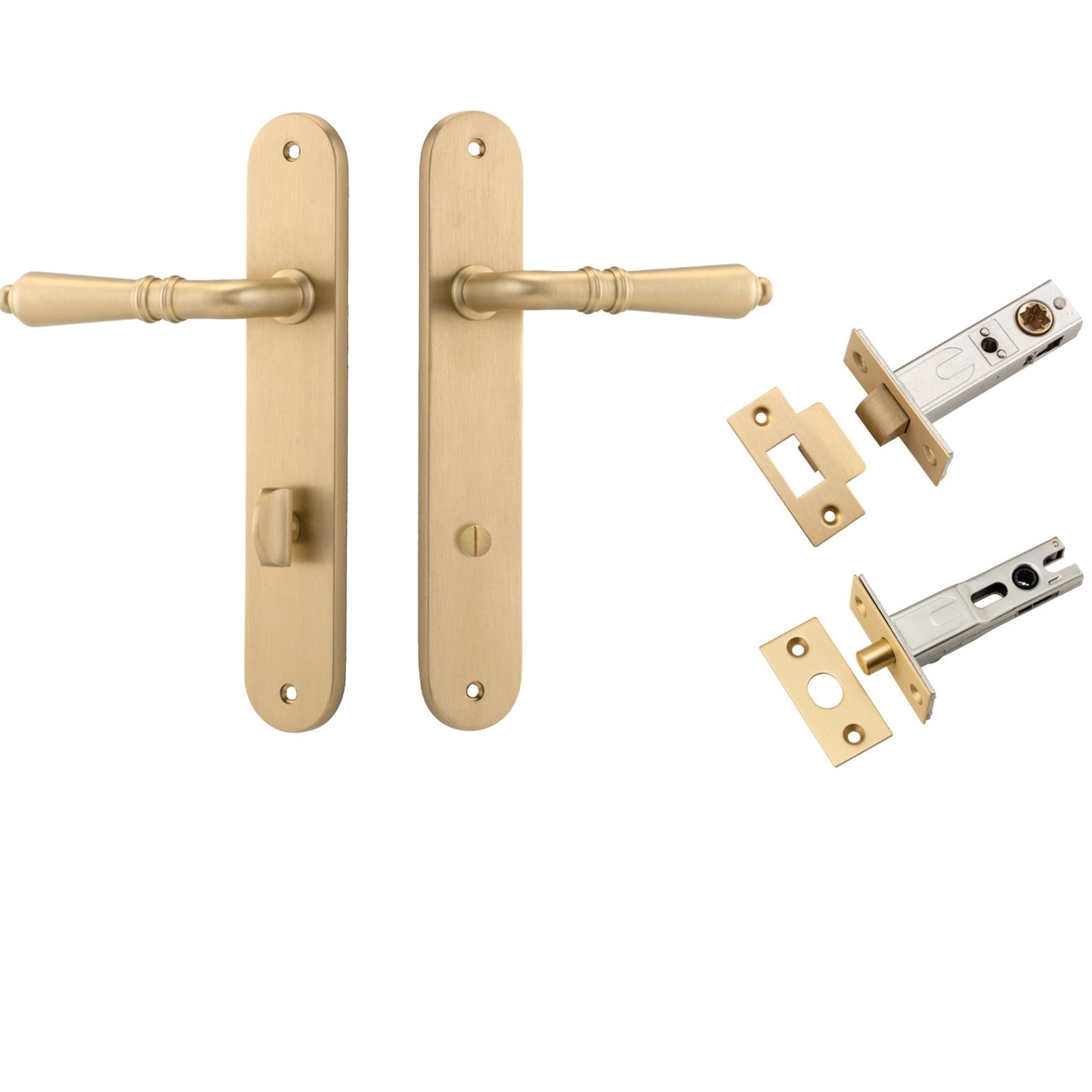 Iver Sarlat Lever Oval Backplate Privacy Kit with Privacy Turn Brushed Brass 15224KPRIV60 - The Blue Space