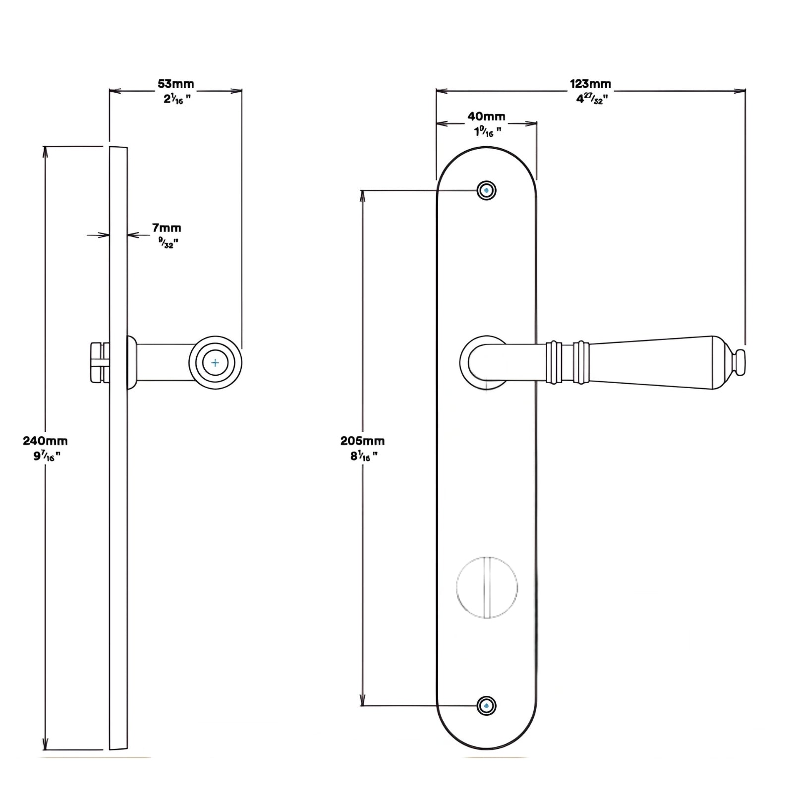 Line Drawing Iver Sarlat Lever Oval Backplate Privacy Kit with Privacy Turn Brushed Gold  16224KPRIV60 - The Blue Space