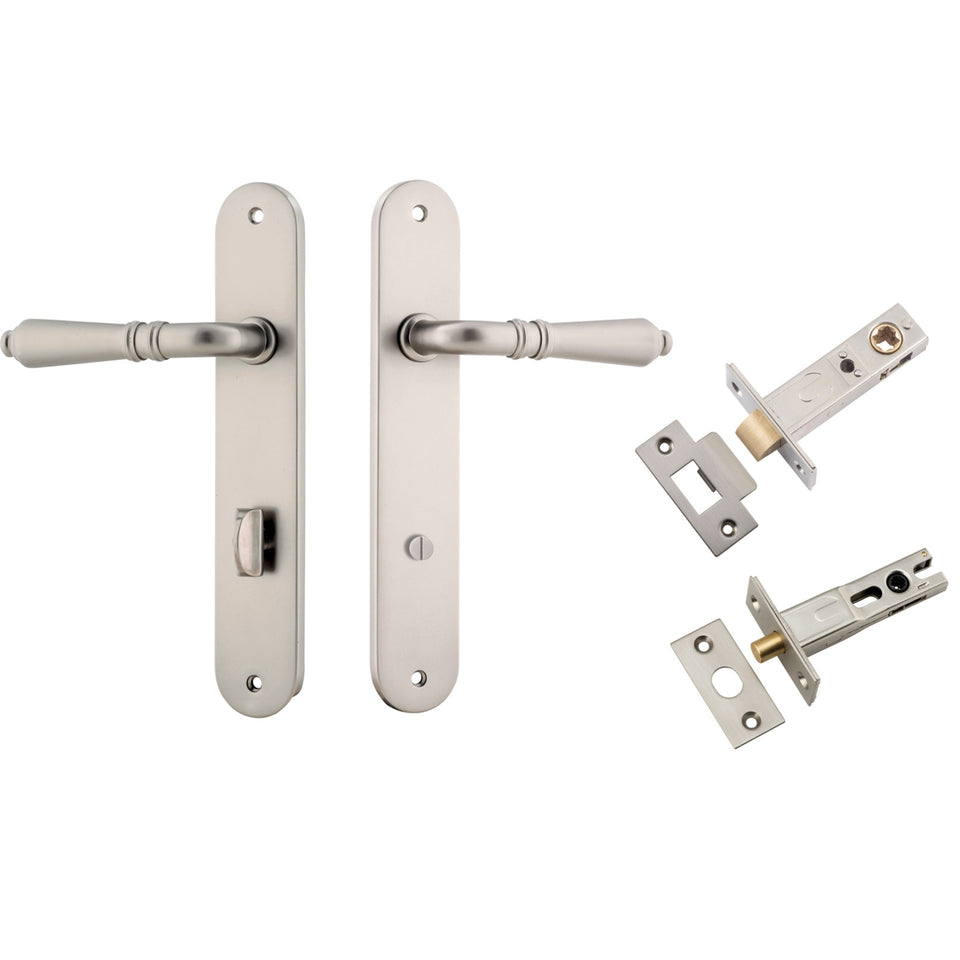 Iver Sarlat Lever Oval Backplate Privacy Kit with Privacy Turn Satin Nickel