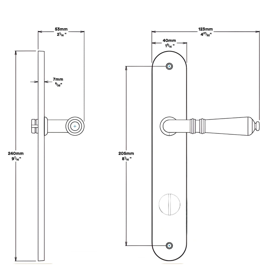 Iver Sarlat Lever Oval Backplate Privacy Kit with Privacy Turn Satin Nickel