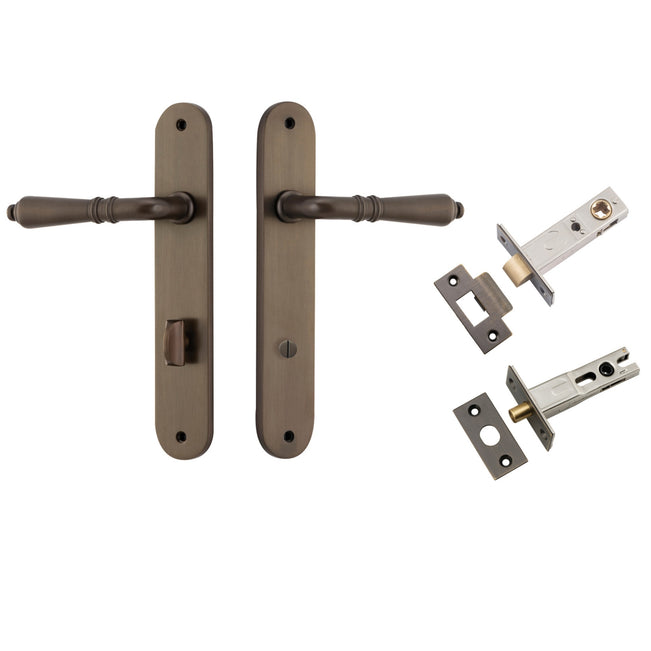 Iver Sarlat Lever Oval Backplate Privacy Kit with Privacy Turn Signature Brass 10724KPRIV60 - The Blue Space