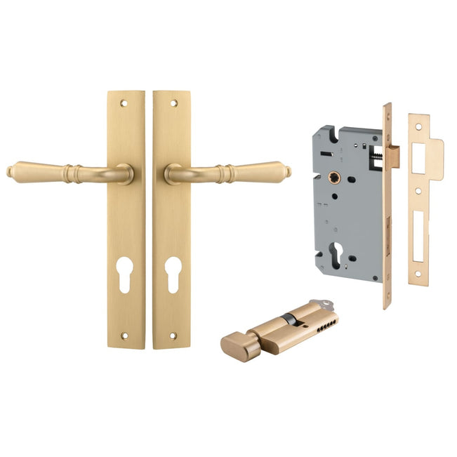 Iver Sarlat Lever Rectangular Backplate Entrance Kit with High Security Lock Brushed Brass 15200KENTR60KT - The Blue Space