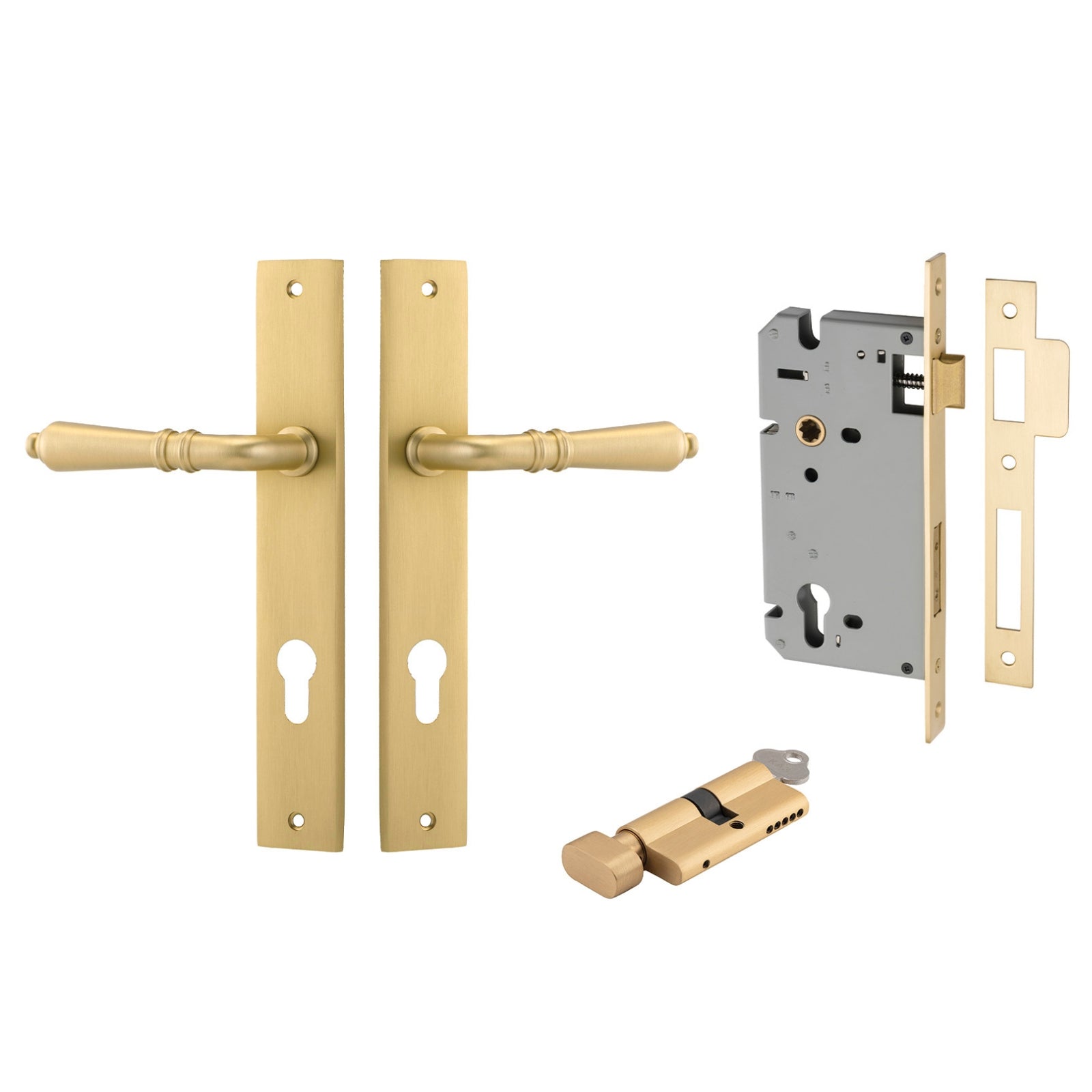 Iver Sarlat Lever Rectangular Backplate Entrance Kit with High Security Lock Brushed Gold  16200KENTR60KT - The Blue Space