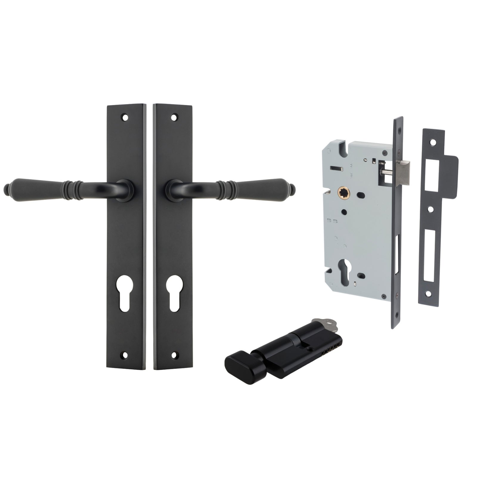 Iver Sarlat Lever Rectangular Backplate Entrance Kit with High Security Lock Matte Black 12700KENTR60KT - The Blue Space