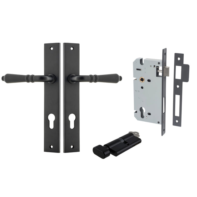 Iver Sarlat Lever Rectangular Backplate Entrance Kit with High Security Lock Matte Black 12700KENTR60KT - The Blue Space