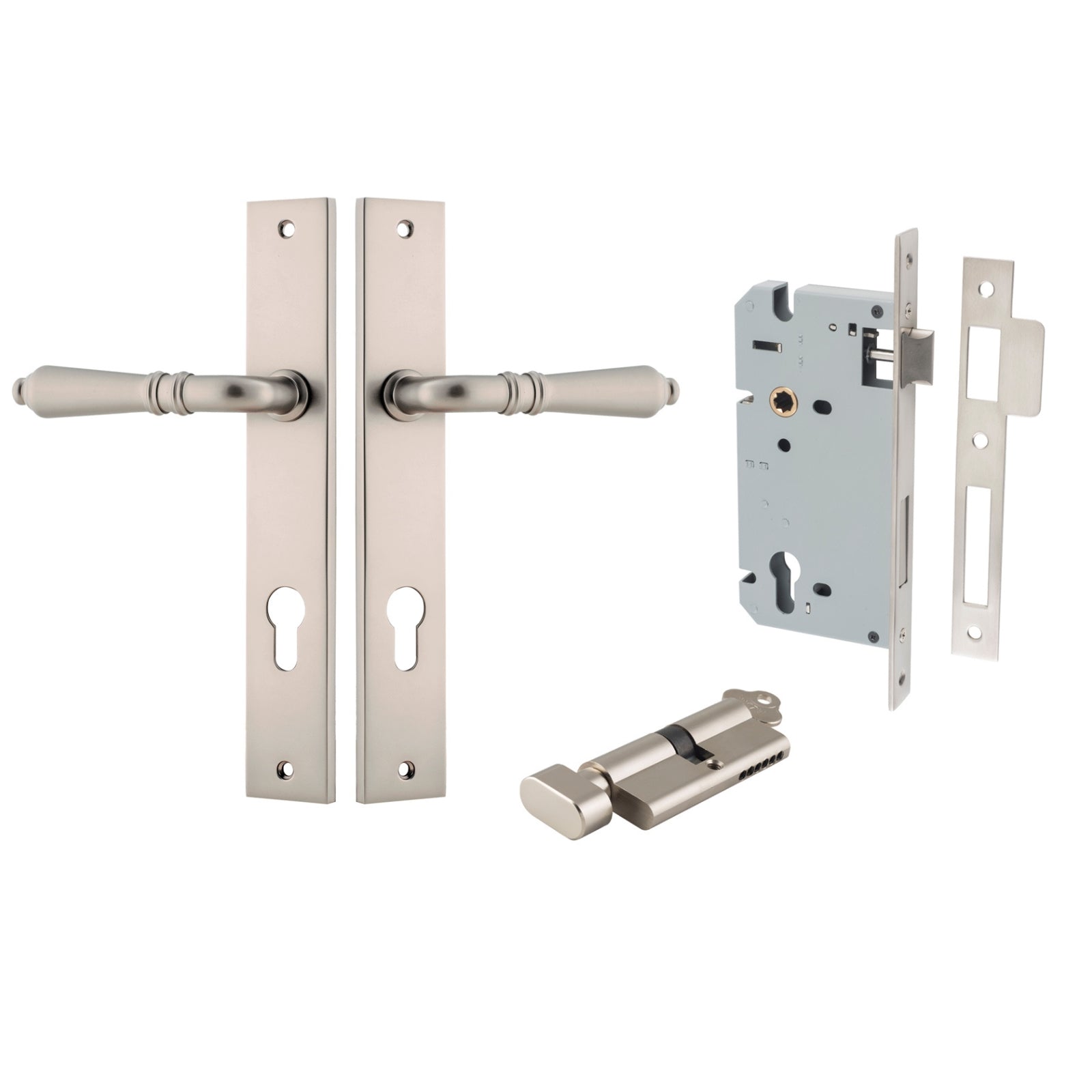 Iver Sarlat Lever Rectangular Backplate Entrance Kit with High Security Lock Satin Nickel 14700KENTR60KT - The Blue Space