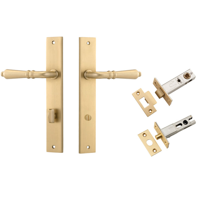 Iver Sarlat Lever Rectangular Backplate Privacy Kit with Privacy Turn Brushed Brass 15200KPRIV60 - The Blue Space