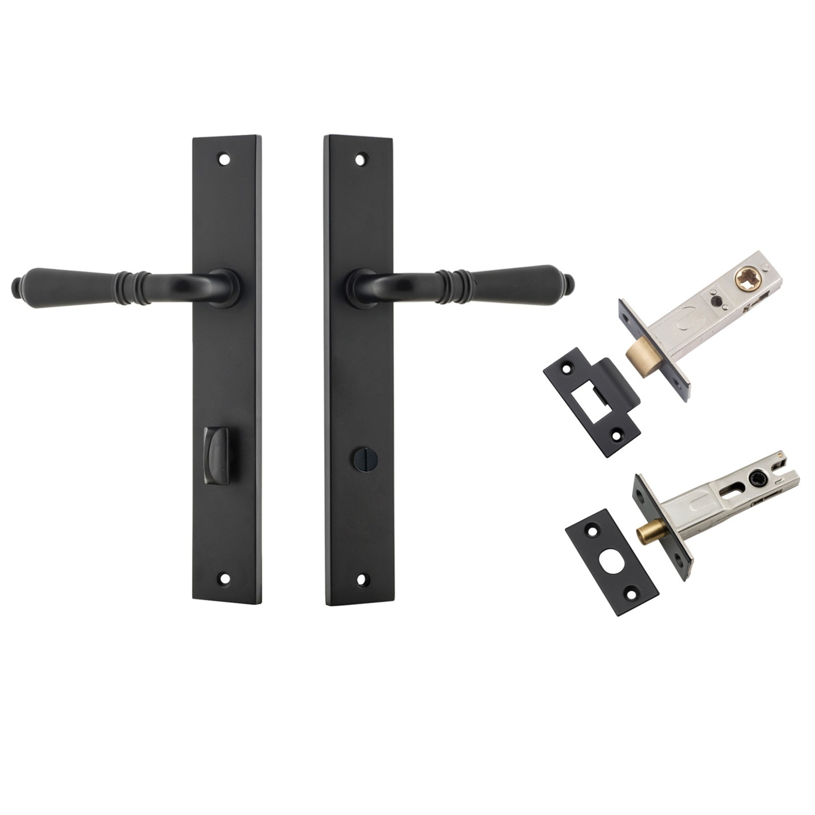 Iver Sarlat Lever Rectangular Backplate Privacy Kit with Privacy Turn Matte Black 12700KPRIV60 - The Blue Space