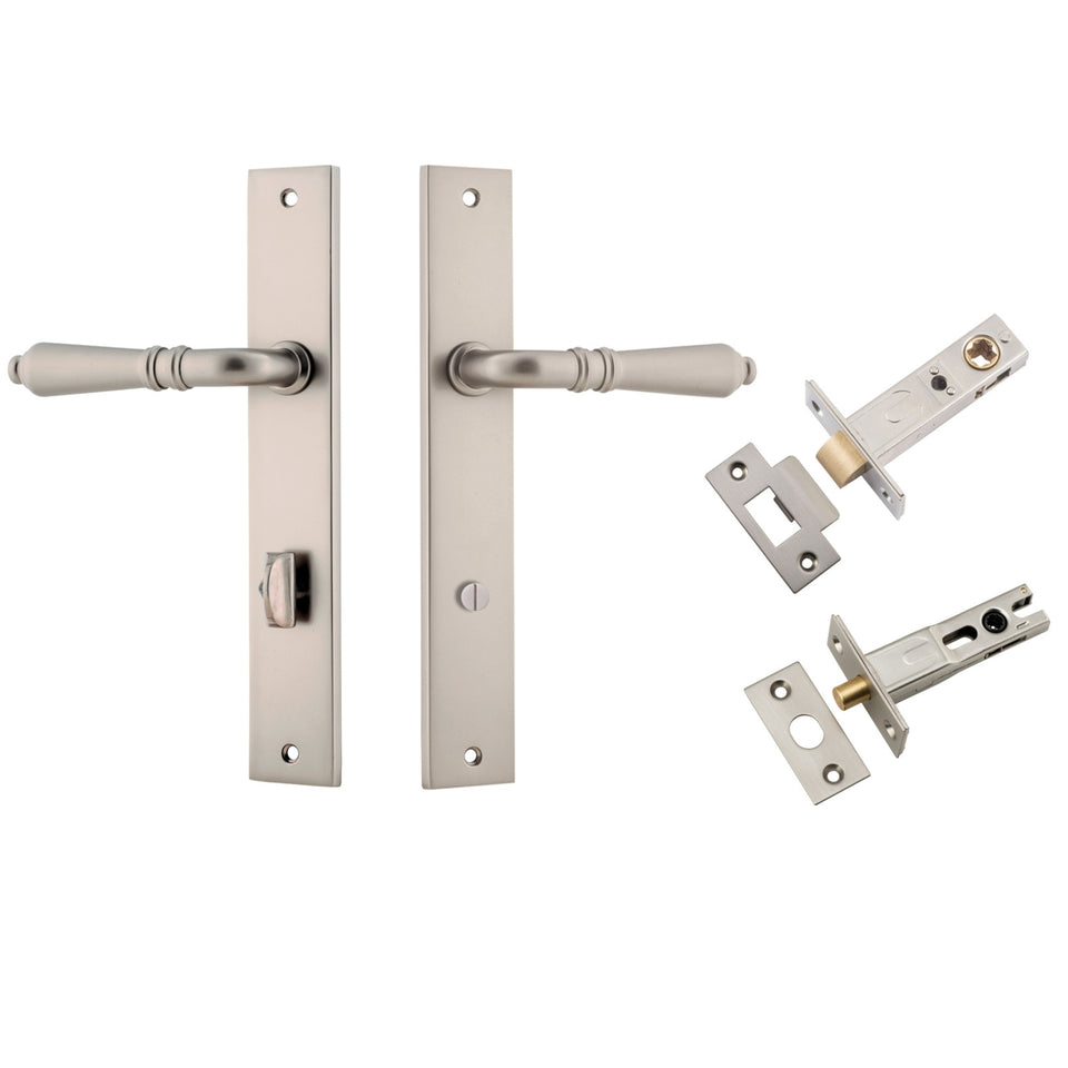 Iver Sarlat Lever Rectangular Backplate Privacy Kit with Privacy Turn Satin Nickel