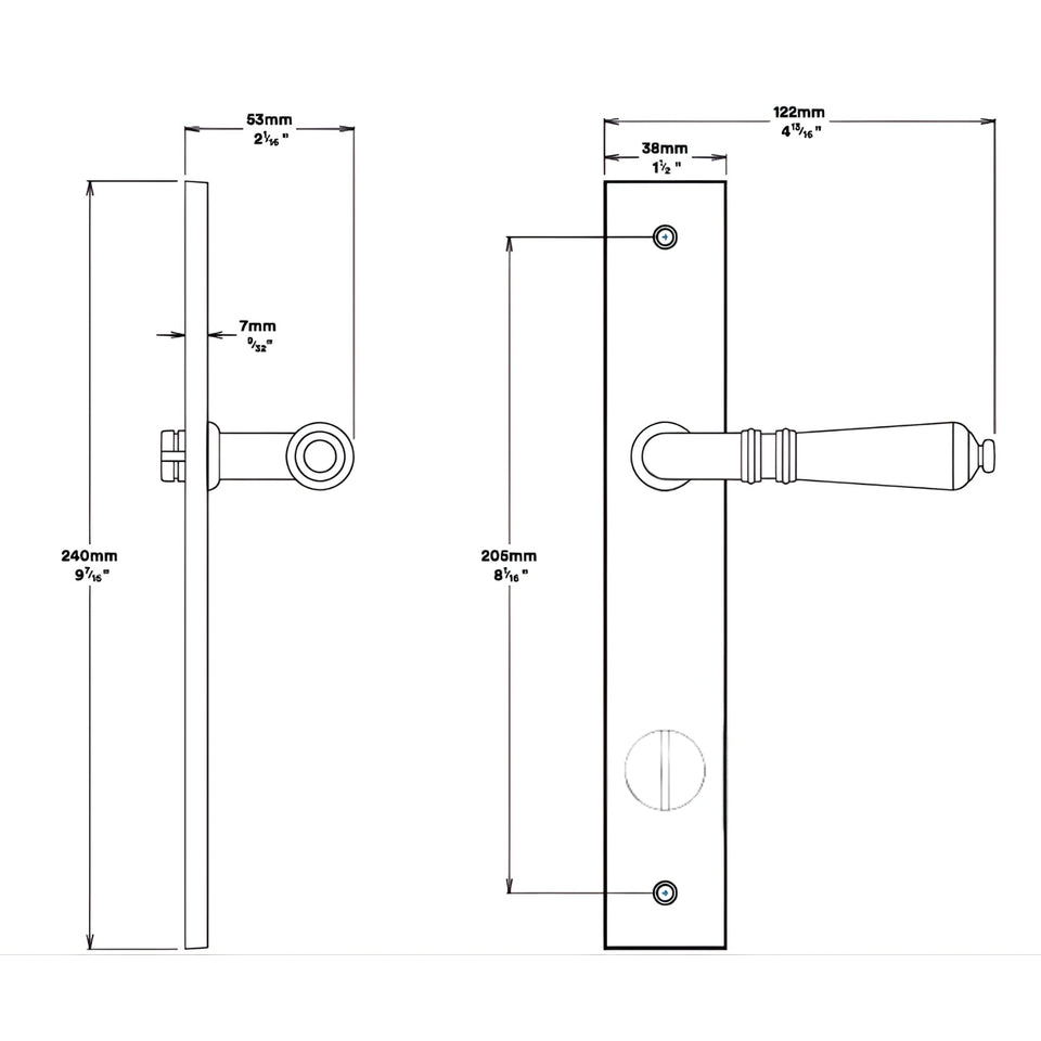 Iver Sarlat Lever Rectangular Backplate Privacy Kit with Privacy Turn Satin Nickel