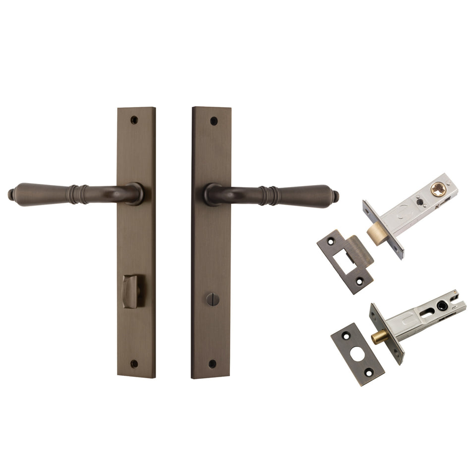 Iver Sarlat Lever Rectangular Backplate Privacy Kit with Privacy Turn Signature Brass