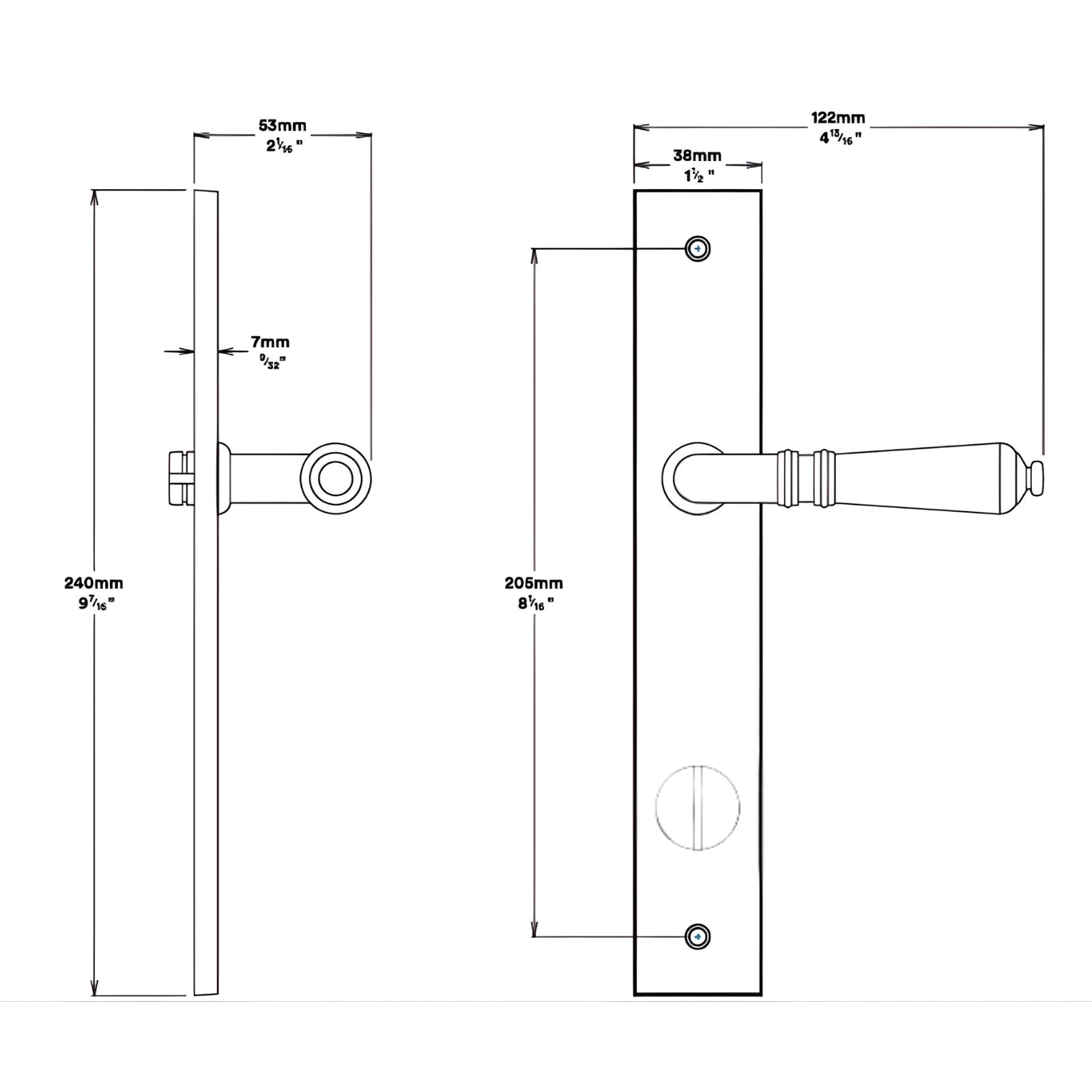 Line Drawing Iver Sarlat Lever Rectangular Backplate Privacy Kit with Privacy Turn Signature Brass 10700KPRIV60 - The Blue Space