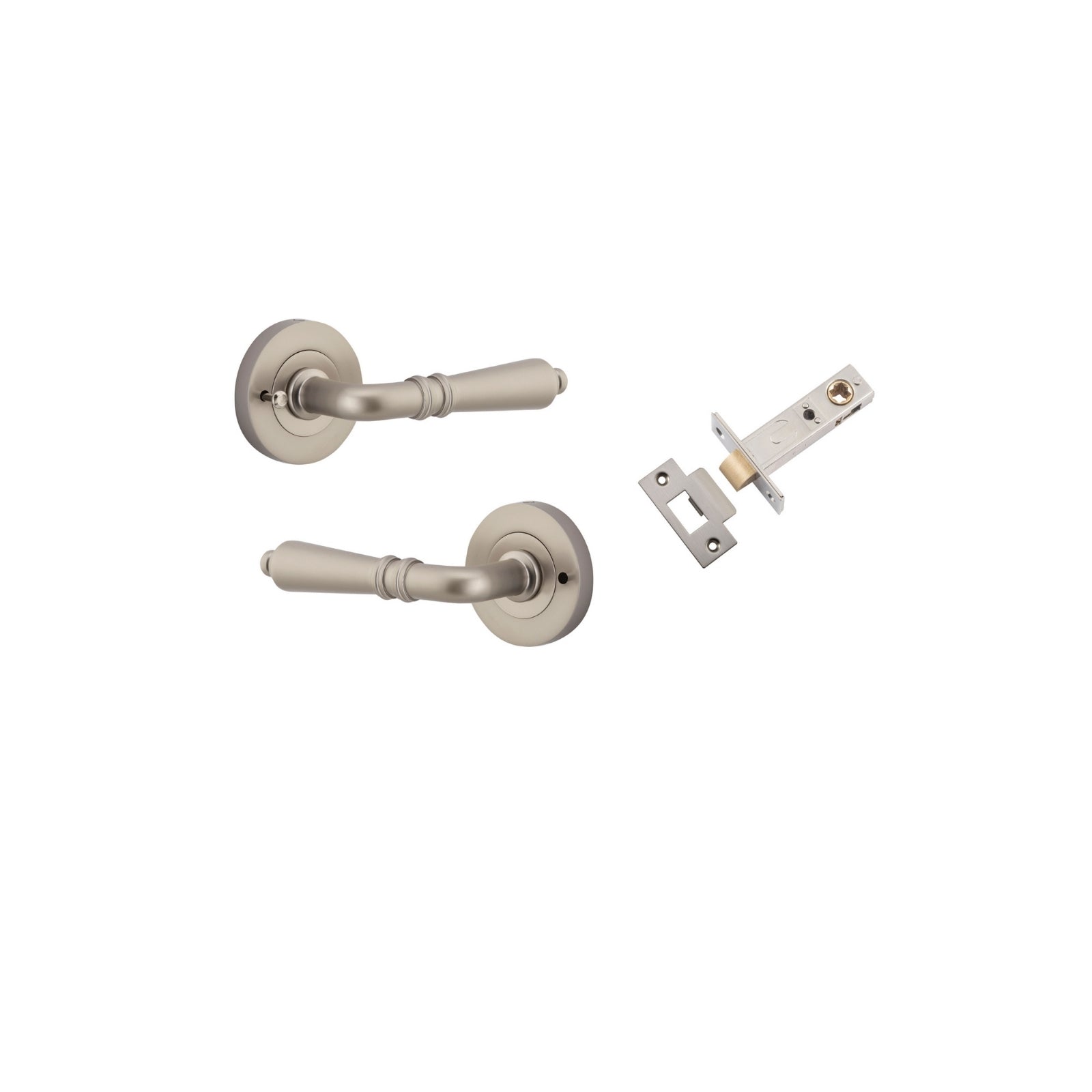 Iver Sarlat Lever Round Rose (Inbuilt Privacy) Satin Nickel 9209KIBPRIV60 - The Blue Space