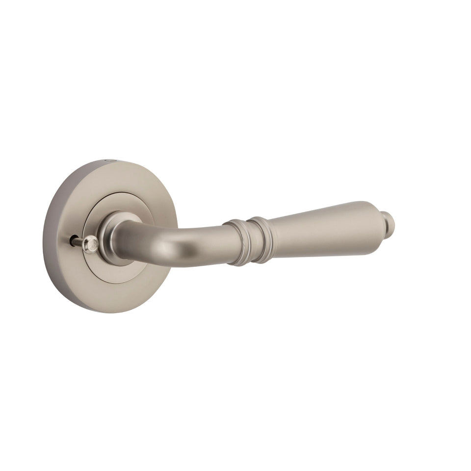Iver Sarlat Lever Round Rose (Inbuilt Privacy) Satin Nickel