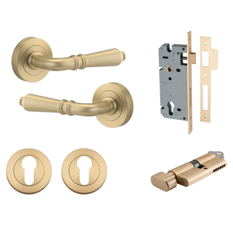 Iver Sarlat Lever Round Rose Entrance Kit with Separate High Security Lock Brushed Brass
