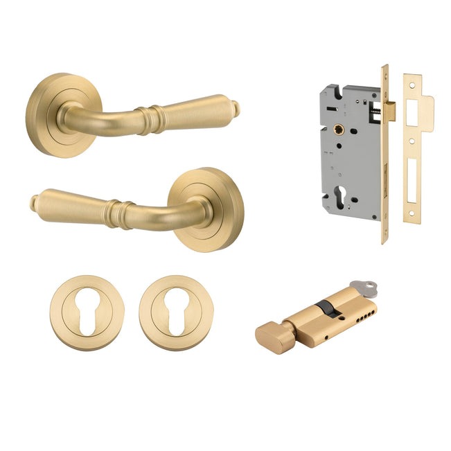 Iver Sarlat Lever Round Rose Entrance Kit with Separate High Security Lock Brushed Gold  16260KENTR60KT - The Blue Space