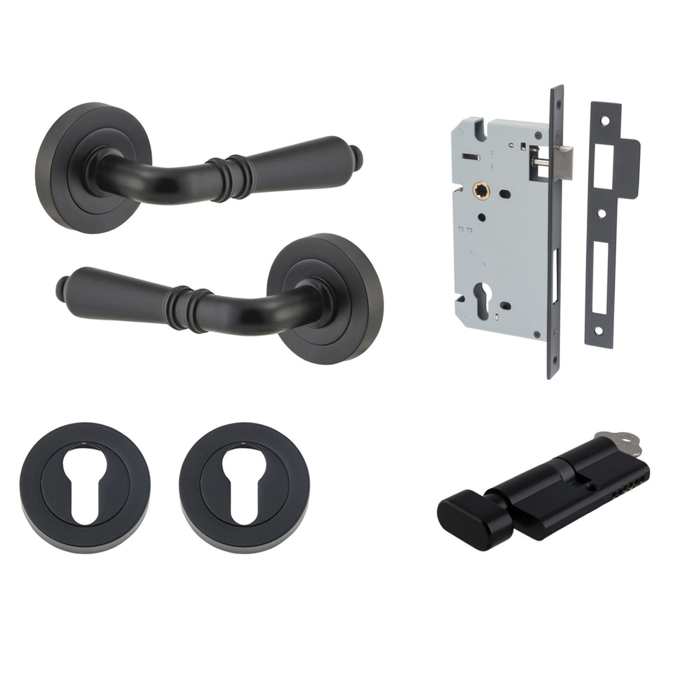 Iver Sarlat Lever Round Rose Entrance Kit with Separate High Security Lock Matte Black