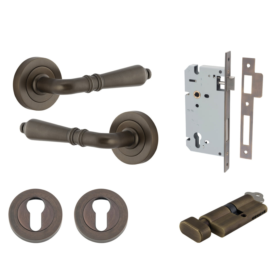 Iver Sarlat Lever Round Rose Entrance Kit with Separate High Security Lock Signature Brass