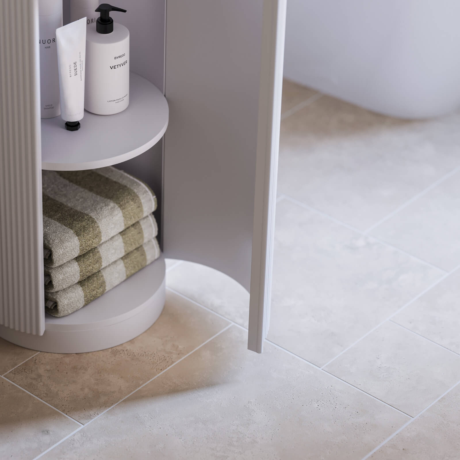 Ivory Amara Travertine Tile Matt French Pattern Porcelain FPCANALM | The Blue Space