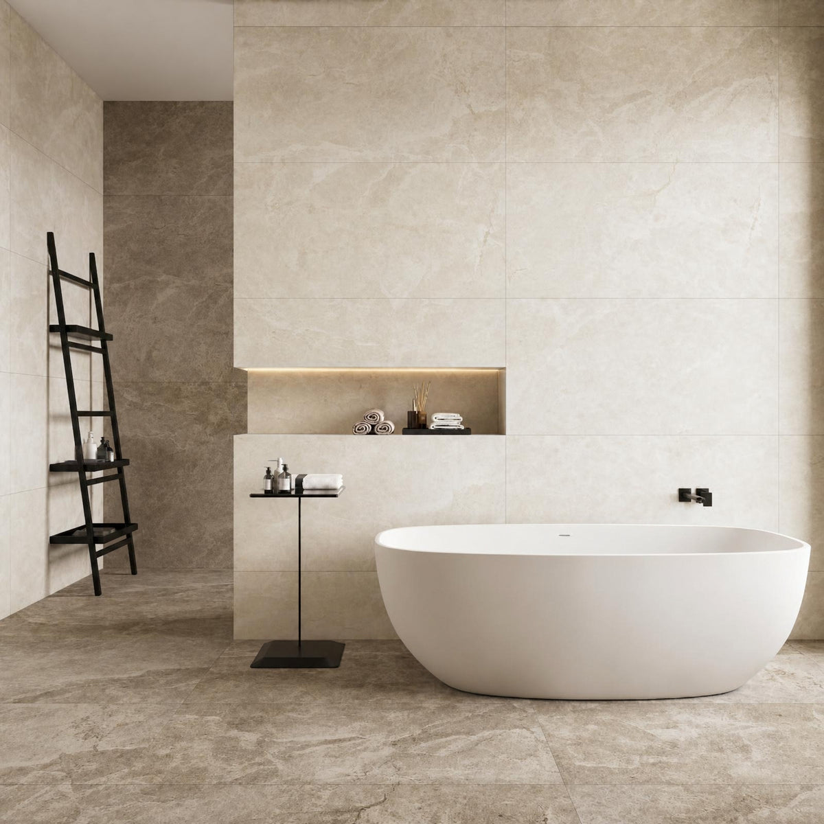 Ivory Tilly Tundra Stone Tile Matte Tech Grip 600 x 1200 x 10mm Porcelain