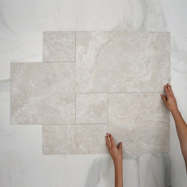 WIth Hand Ivory Valerie Travertine Tile P4 Tech Grip Porcelain French Pattern  - The Blue Space