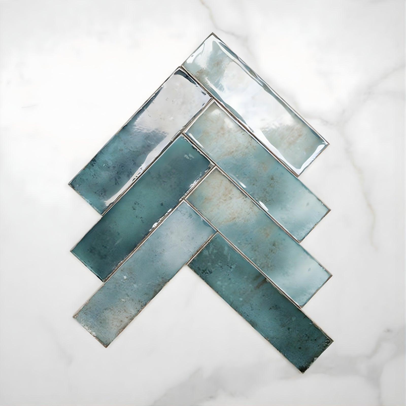 Herringbone no Hand Jade Green Leon Spanish Subway Tile Gloss 69 x 240mm Ceramic HACGNG724 - The Blue Space