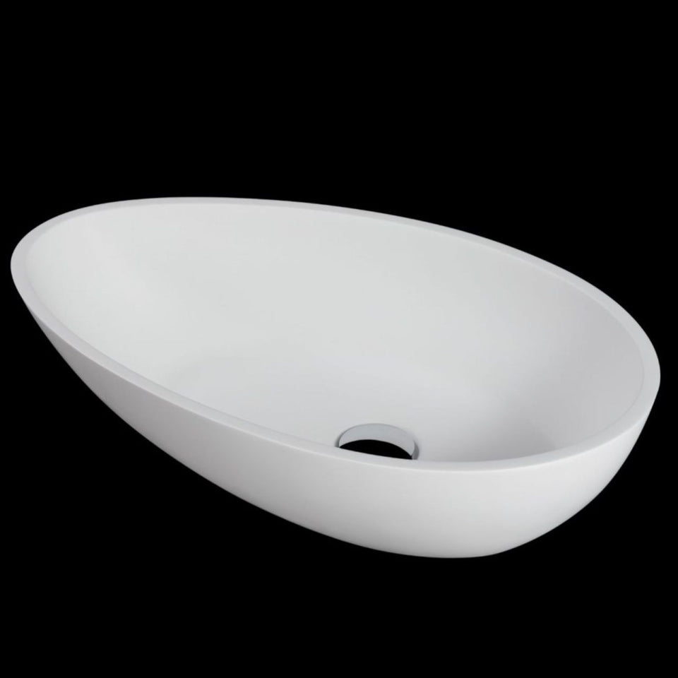 Kaskade Barcelona Benchtop Egg Stone Basin Matte White 590mm
