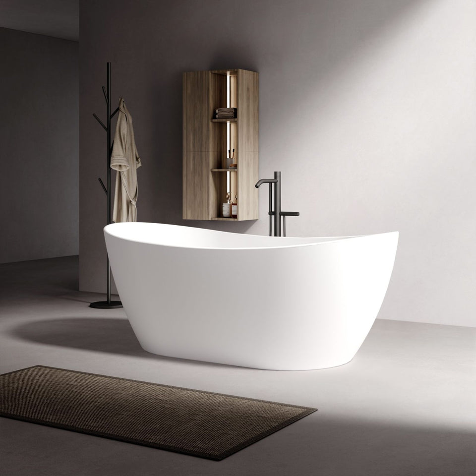 Kaskade Diane Freestanding Oval Stone Bath Matte White 1625mm