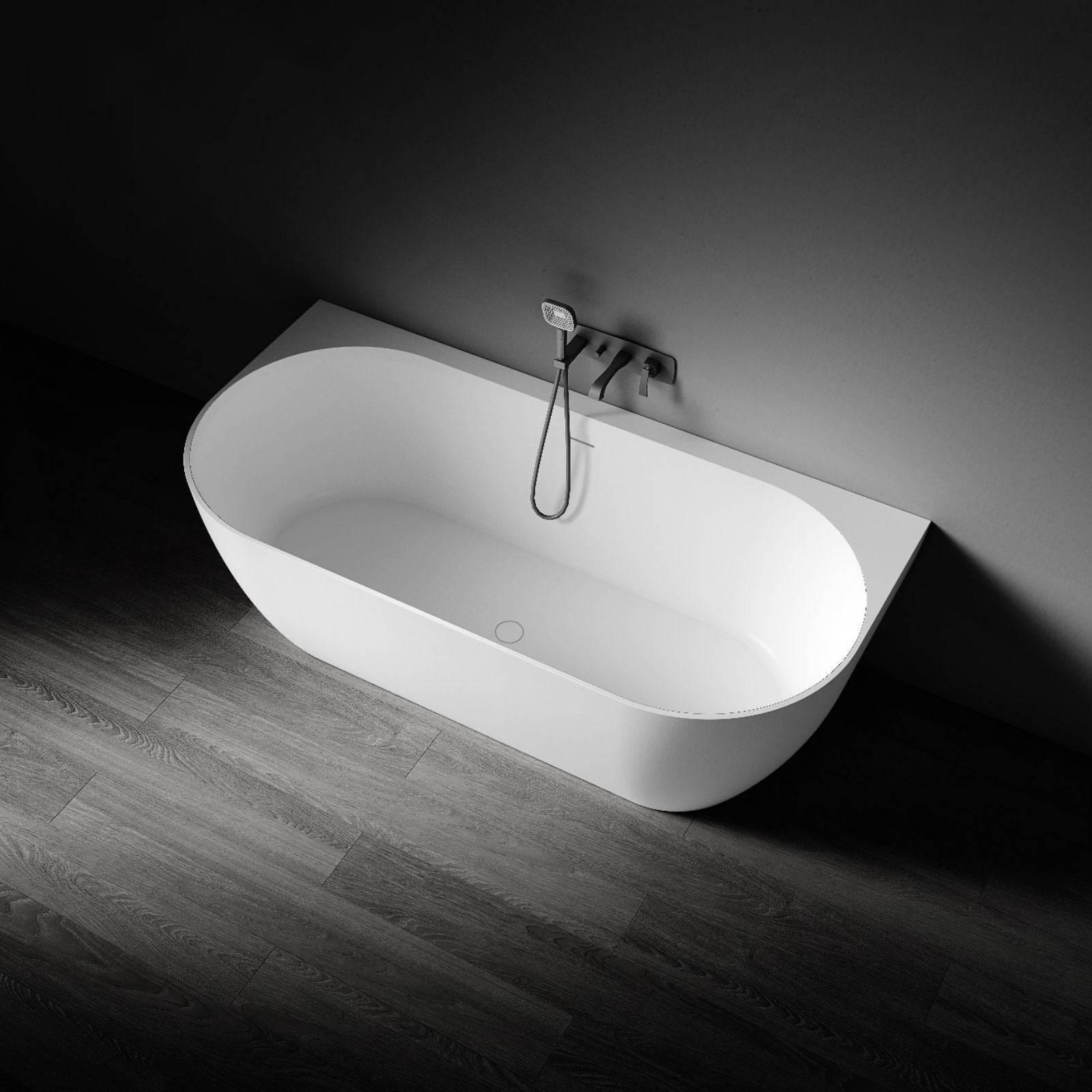 Angle Kaskade Eleni VX105-1700 Back to Wall Stone Bath with Overflow VX105-1700-NIK8699NA - The Blue Space
