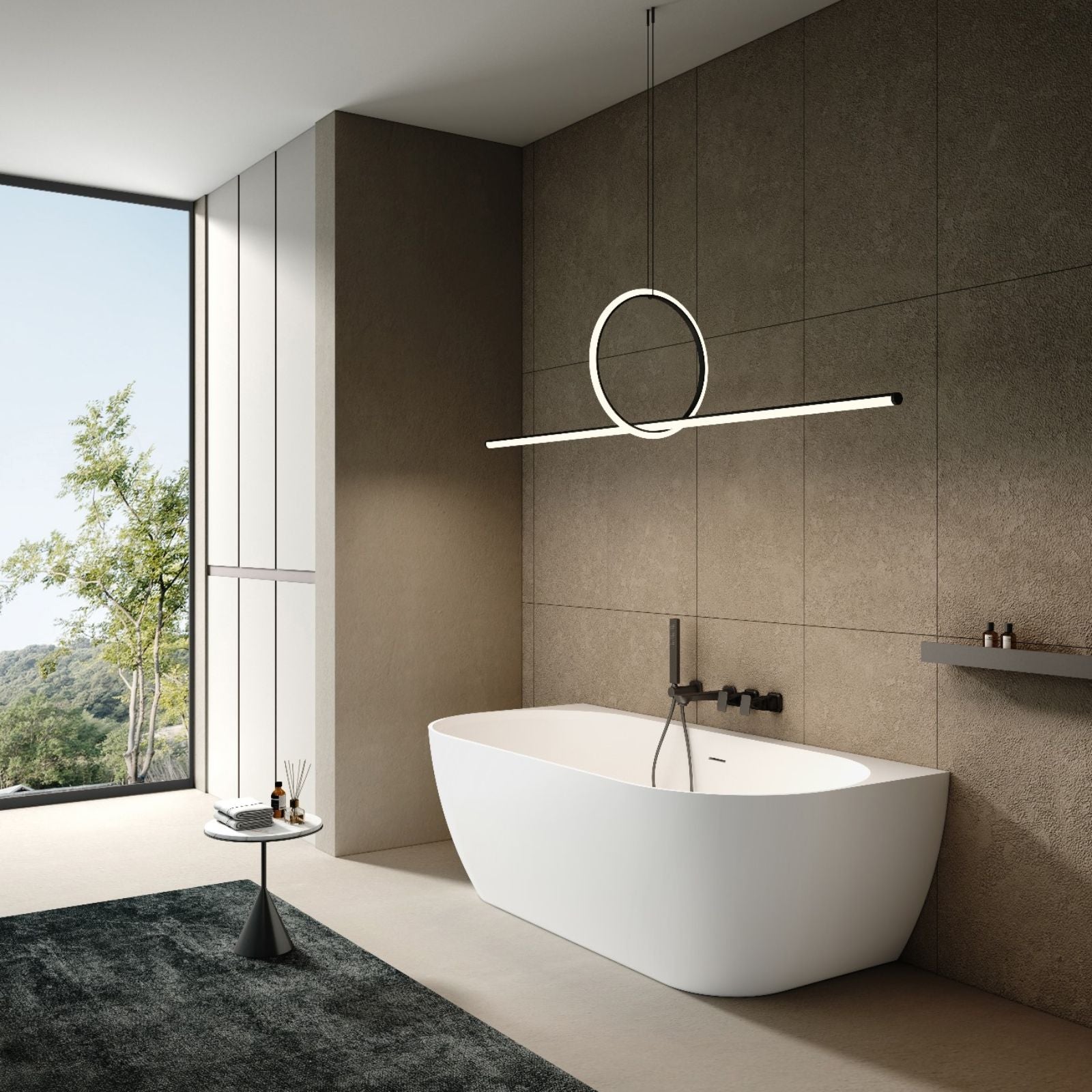 Lifestyle Kaskade Eleni VX105-1700 Back to Wall Stone Bath with Overflow VX105-1700-NIK8699NA - The Blue Space